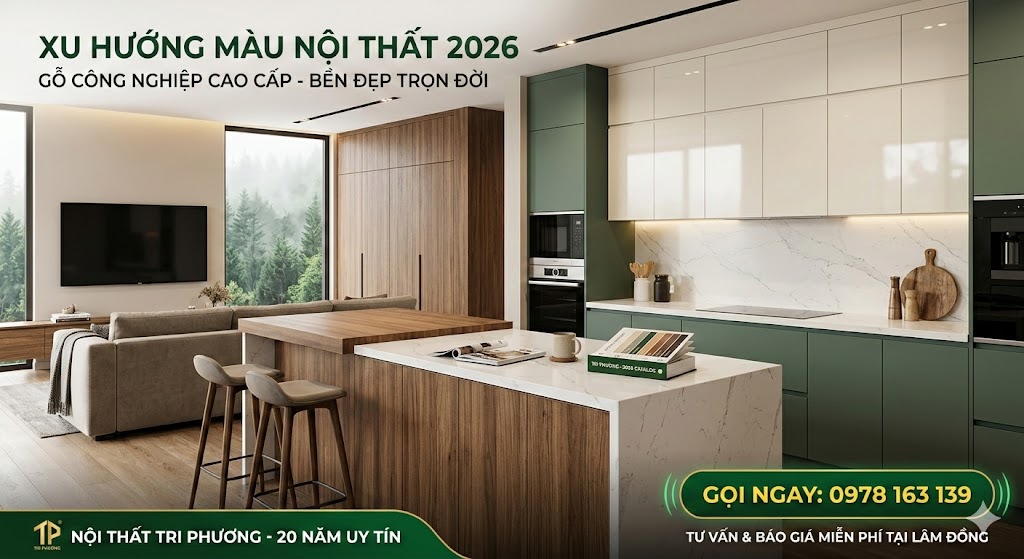 Mẫu thiết kế nội thất gỗ công nghiệp hiện đại xu hướng 2026 tại Đức Trọng Lâm Đồng - Nội thất Tri Phương